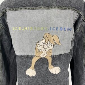 Vintage Iceberg Ice History Mens Bugs Bunny Looney Tunes Denim Jacket Italy XXXL